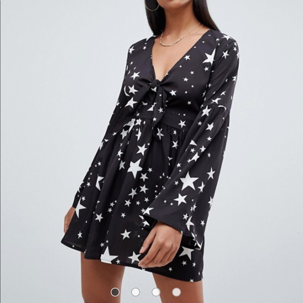 Long sleeve star print tea dress